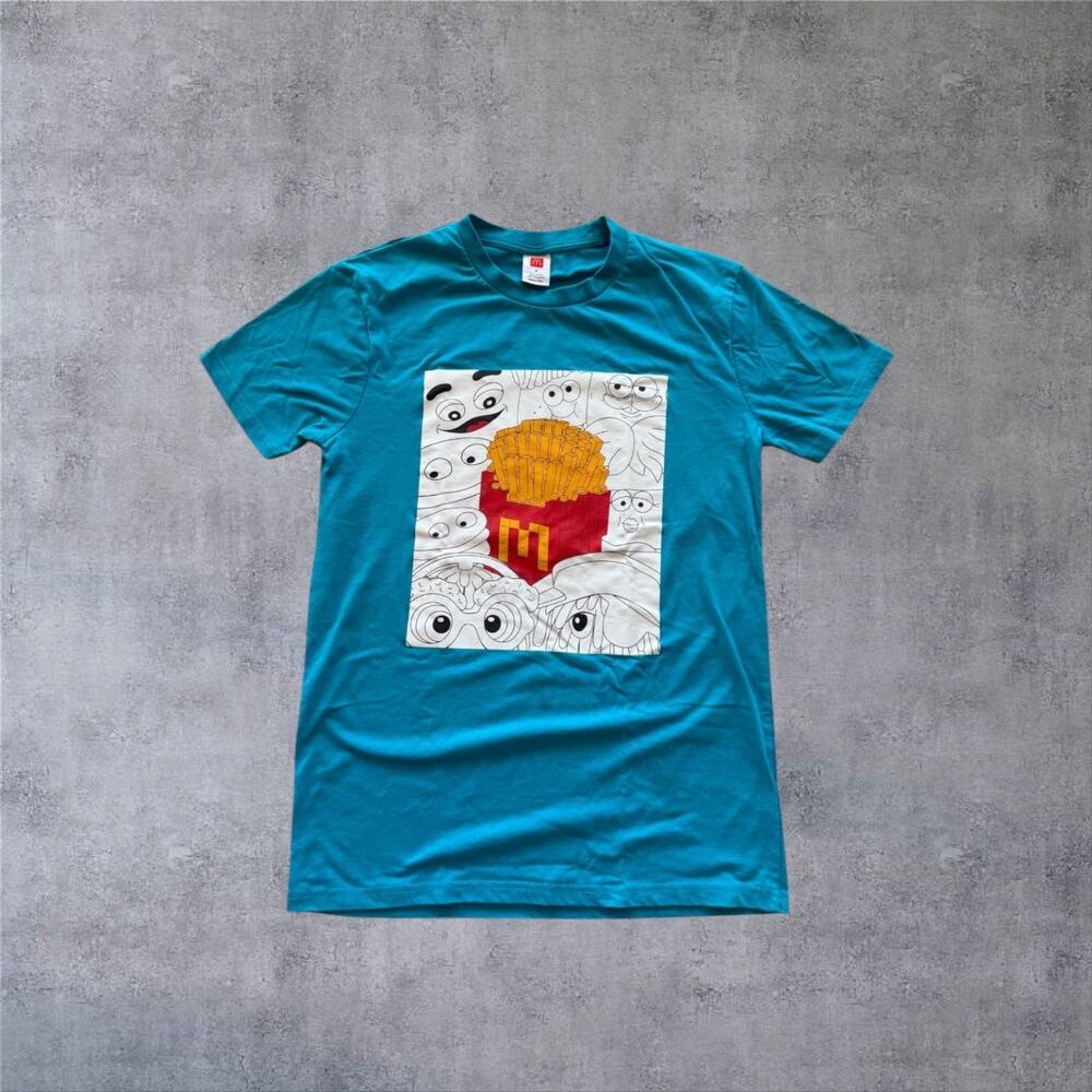 McDonalds Shirt Mens Medium Blue Teal French Fries Characters Graphic Tee Retro